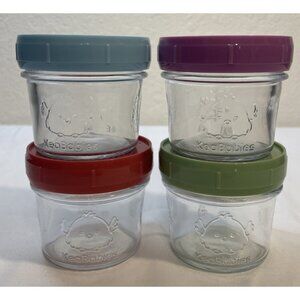 Lot of 4 KeaBabies Glass Pureed Baby Food Storage Containers Multicolor Lids